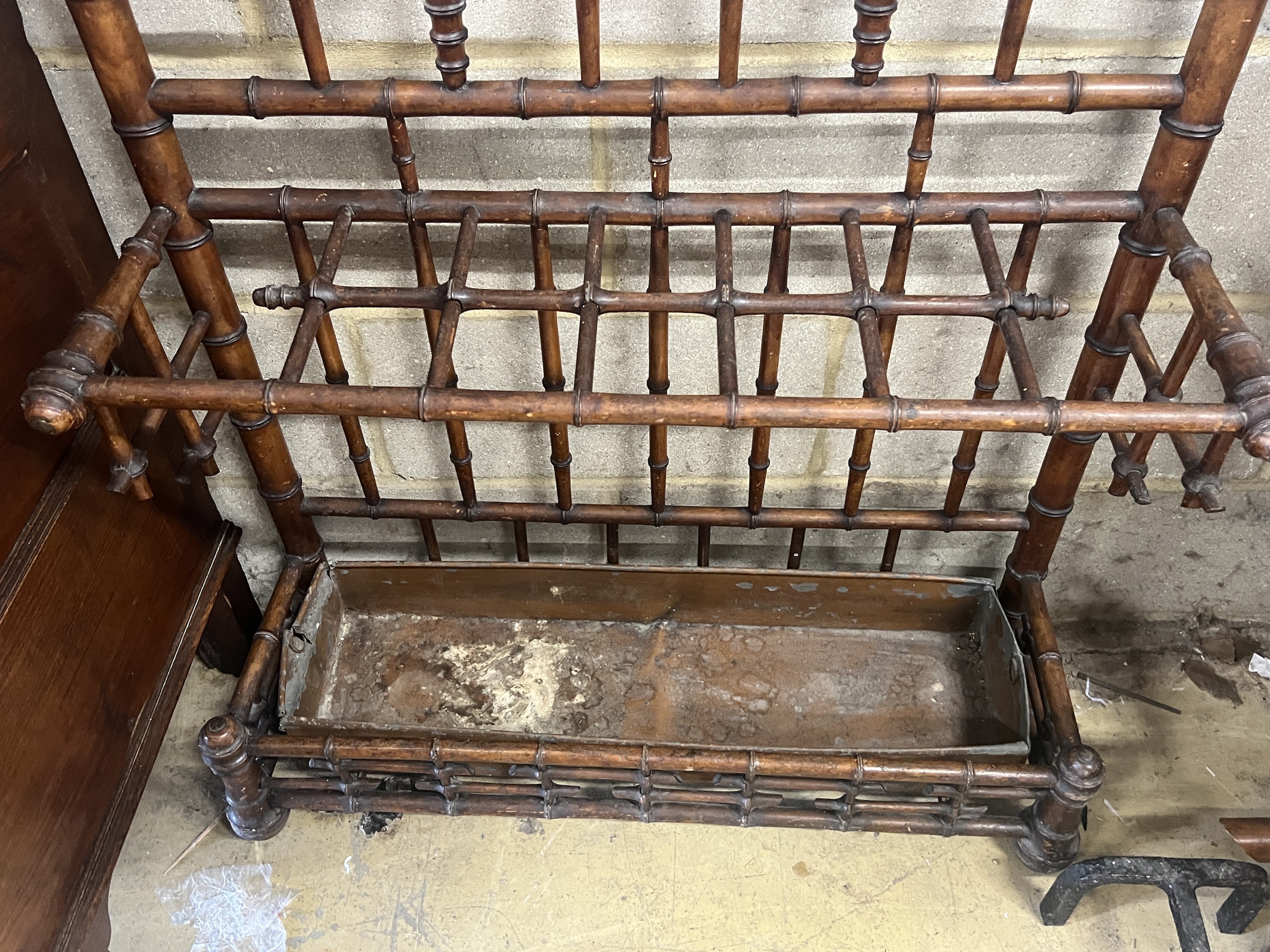 A late 19th century French faux bamboo mirrored hall stand, width 81cm, height 209cm